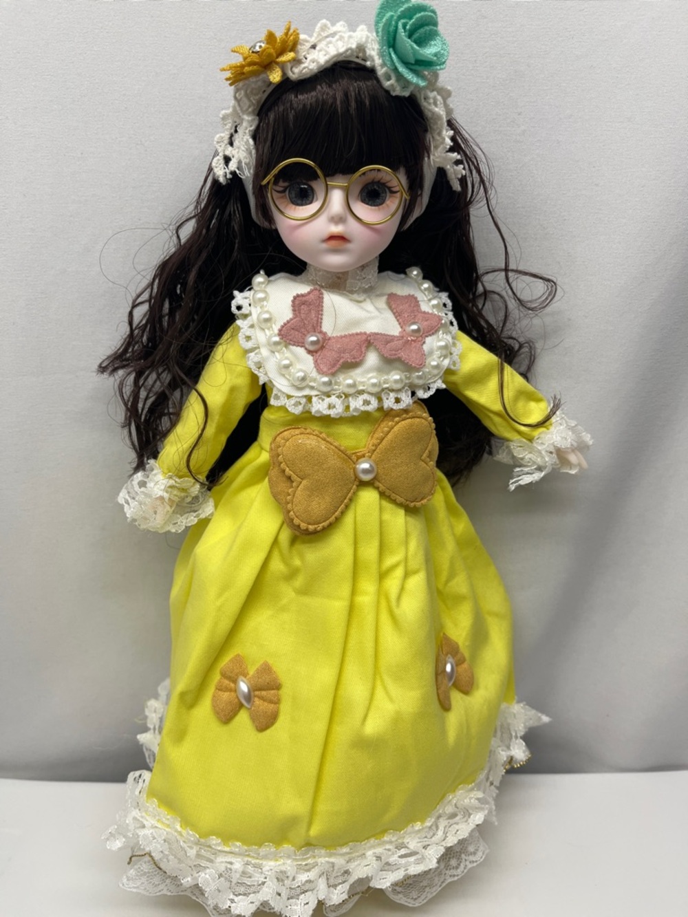 BJD Handcrafted Yellow Dress Doll with Glasses - Kids Toys